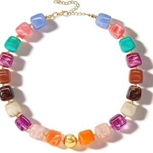 Summer Jewelry Square Chunky Beaded Necklace for Women Trendy Statement Colorful Beach Acrylic Resin Bead Punk Y2k Choker Necklaces Boho Charm Fashion Accessory Jewelry