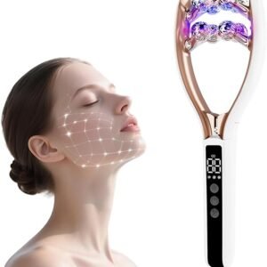 Wireless Face Massager Tool, 8-Roller 3D Face Roller for Women, LED Facial Massager with Microcurrent EMS, V-Shape Face Sculpting Tool for Jawline, 6 Light & Vibration Modes, USB-C Rechargeable