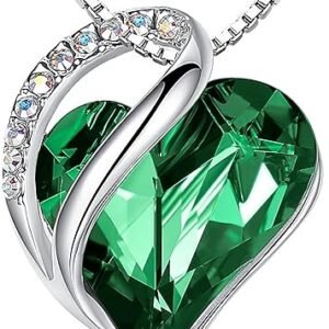 Leafael Gift Necklaces for Women, Infinity Love Birthstone Heart Crystal Pendant, Birthday Anniversary Jewelry for Wife, Mom, and Her, Silver Plated, 18" + 2" Adjustable Chain