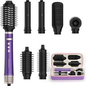 TASNEEM 7 in 1 Hot Air Brush & Rotating Hair Dryer Brush, Air Styler with Auto-Wrap Curlers, Ionic Blow Dryer, Straightener & Oval Brush, Without Heat Damage Multi-Styler with Travel Case