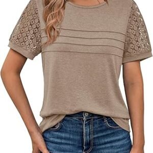 AUTOMET Women's Short Sleeve Shirts Dressy Lace Summer Tops 2026 Spring Trendy Casual T-Shirts Cute Work Outfits Blouses