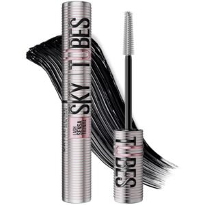 Maybelline Lash Sensational Sky Tubes Tubing Mascara, Extension-Like Lengthening Mascara, 24HR Eye Makeup with Shea Butter & Castor Oil, Very Black, 1 Count