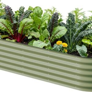 Vego garden Raised Garden Bed Kits, 17" Tall 9 in 1 8ft X 2ft Metal Raised Planter Bed for Vegetables Flowers Ground Planter Box-Olive GreenVego garden Raised Garden Bed Kits, 17" Tall 9 in 1 8ft X 2ft Metal Raised Planter Bed for Vegetables Flowers Ground Planter Box-Olive Green