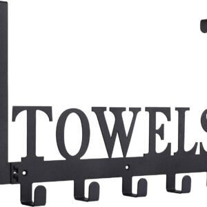 Kuhome Over The Door Hooks, Towel Holder for Bathroom, Door Mount Towel Rack Towel Hooks for Bedroom Beach Towels Bathrobe Wall Mount Hang on The Door Cabinet Cupboard Metal Sandblasted (Black)